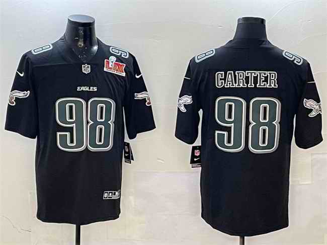 Men's Philadelphia Eagles #98 Jalen Carter Black 2025 Super Bowl LIX Patch Fashion New Vapor Untouchable Limited Stitched Football Jersey